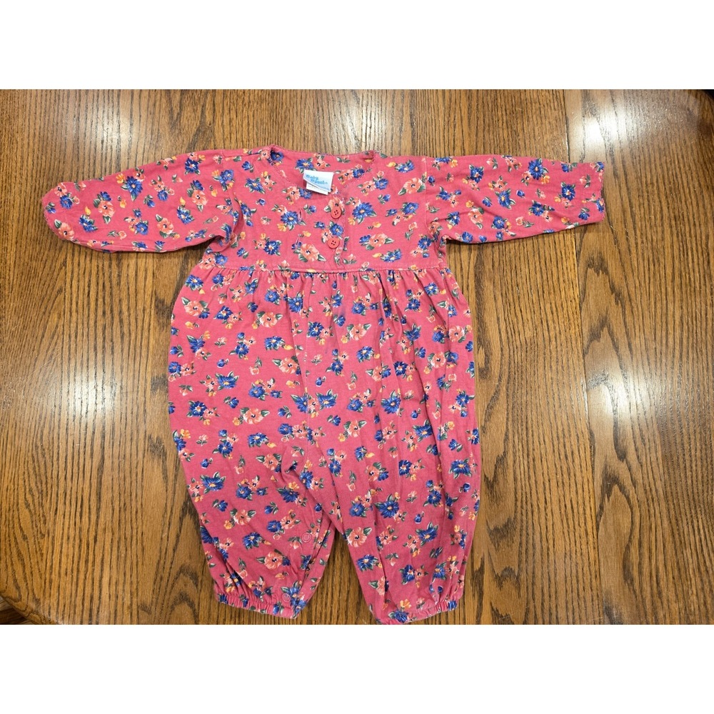 Vintage 90s Baby B'Gosh Oshkosh Long Sleeve Bubble Romper 6 9 Months Floral
